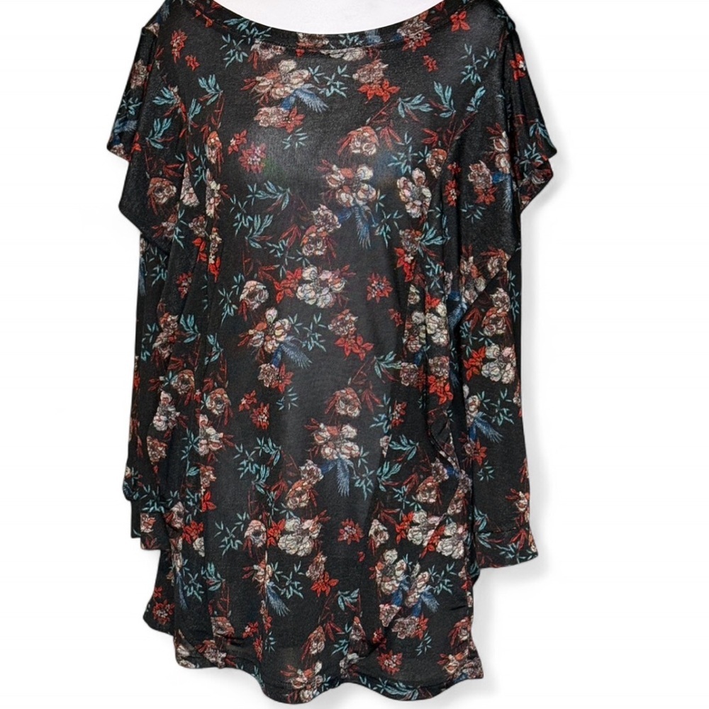 Free People Floral Boho Blouse Sheer Keyhole Back Top Large